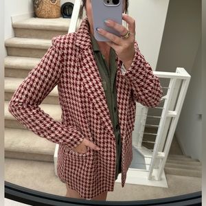 H&M Red Houndstooth Blazer Coat